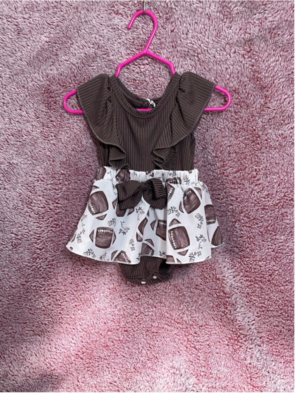 Baby 3-6 months football skirted bodysuit bow ruffle adorable